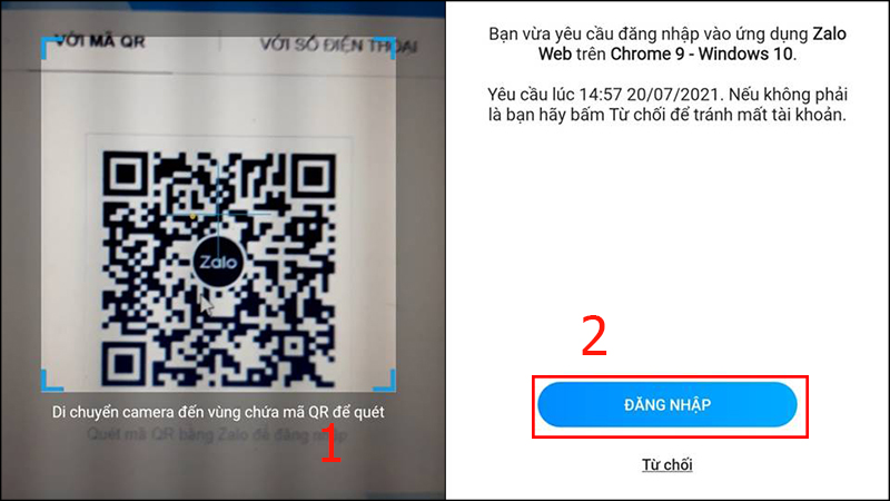 Quét mã QR và đăng nhập